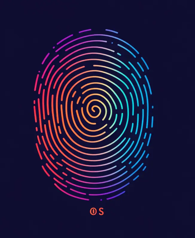 Fingerprint in multi-color on a dark background